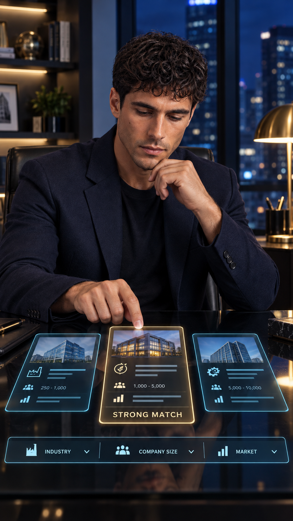 Hunter selects a matching company from holographic business profiles